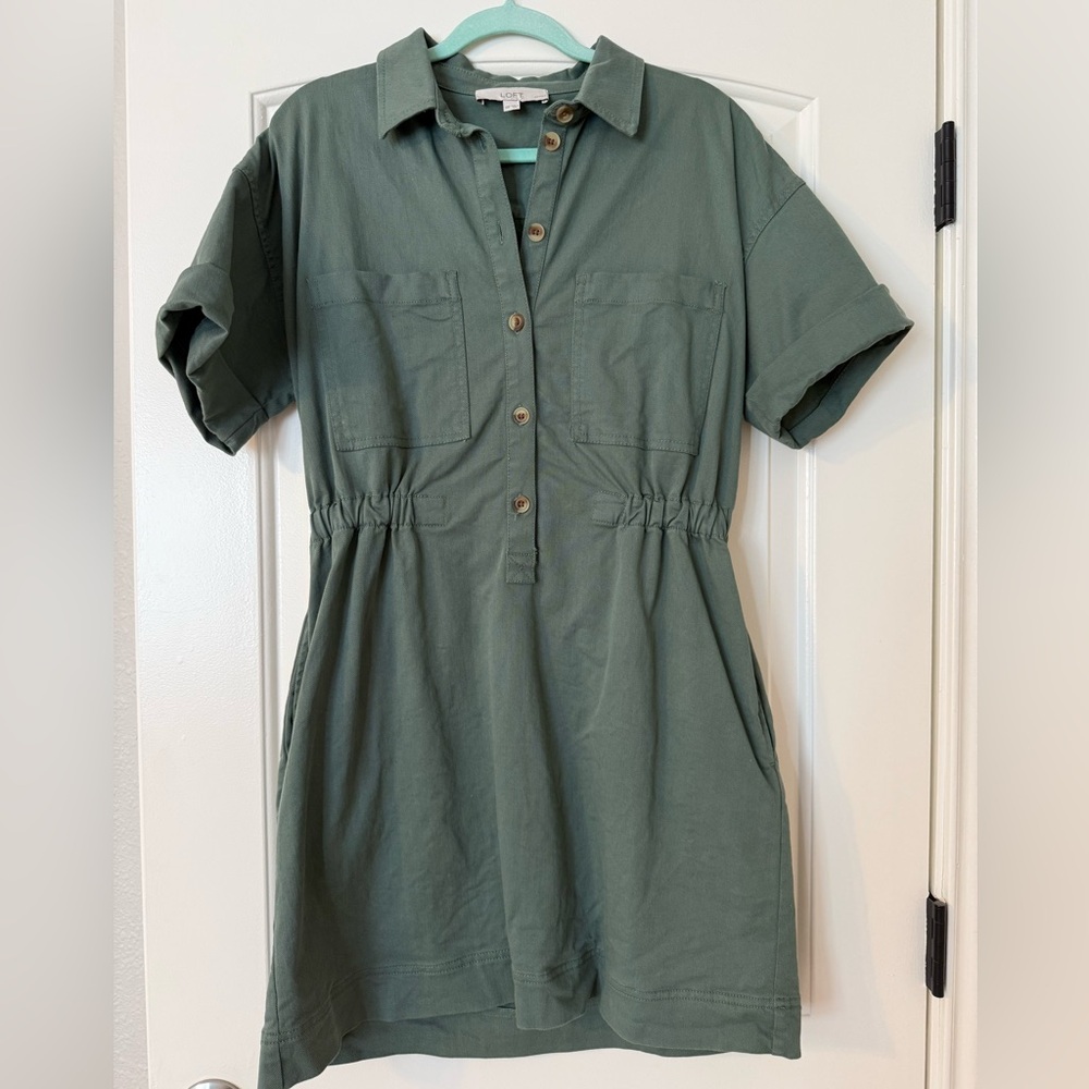 Loft Olive Green Button-Up Shirt Dress - 10P